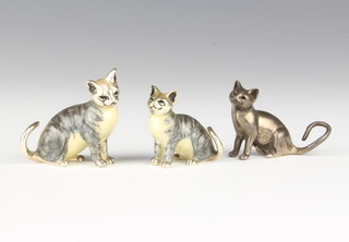 Two Sterling silver enamelled figures of cats and a sterling silver ditto 