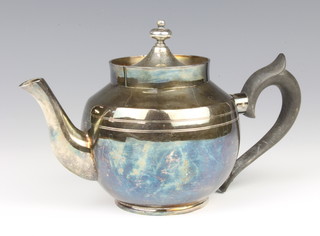 A Continental silver bachelor's baluster teapot with ebony mounts 13cm, gross 445 grams 
