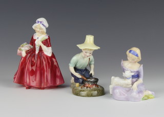 Three Royal Doulton figures - Mary Had a Little Lamb HN2048 9cm, River Boy HN2128 10cm and Lavinia HN1955 13cm 