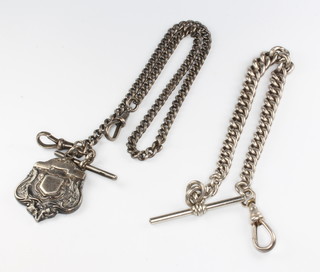 A silver Albert with T bar and clasp, a ditto with a sports fob, 71 grams