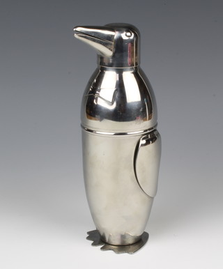 An Art Deco style metal cocktail shaker in the form of a penguin 23cm 