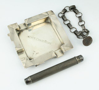 A Mordan & Co silver propelling pencil, an ashtray and a seal 
