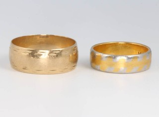 A 9ct yellow gold wedding band 4.4 grams, size S and a platinum and 22ct yellow gold wedding band 5.9 grams, size L 