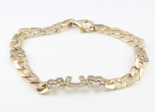 A 9ct yellow gold diamond set Mum bracelet 9.8 grams