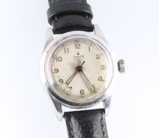 A gentleman's steel cased Tudor Oyster wristwatch, the case numbered 790377337 contained in a 30mm case, with original guarantee dated 1955 
