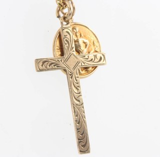 A 9ct yellow gold St Christopher pendant and cross on a 9ct chain 3.6 grams