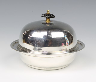 A silver muffin dish, cover and liner with later ebonised knop, Sheffield 1911, maker Maxfield & Sons Ltd 478 grams gross