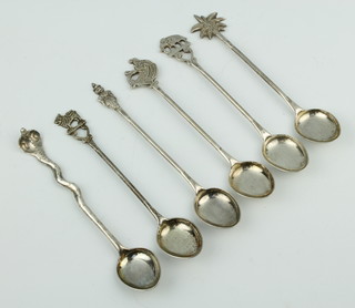 Six Indian silver teaspoons with fancy handles, 71 grams 