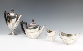 A silver plated 4 piece tea and coffee set with demi-fluted decoration 