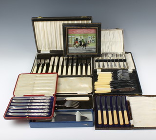 Six silver plated cased sets and minor items