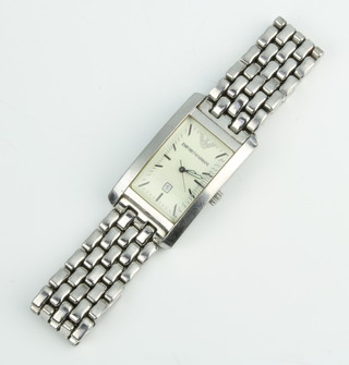 A gentleman's steel cased  Emporio Armani calendar wristwatch on a steel bracelet