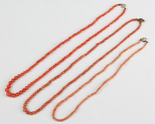 Three coral bead necklaces 