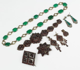 A Victorian garnet brooch, a pendant and bracelet together with earrings and minor jewellery 