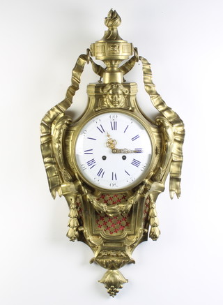 S Marty, a 19th Century French Cartel clock with enamelled dial and Roman numerals contained in a gilt ormolu case, the back plate marked 5604 (no pendulum or key) 
