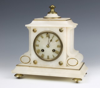 Japy Freres, a French 19th Century striking mantel clock contained in a white marble case, the back plate marked 294 with key and pendulum 
