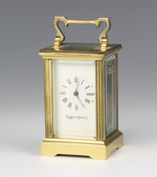 Mappin & Webb, a carriage timepiece with enamelled dial and Roman numerals contained in a gilt case 8cm x 5cm x 5cm 