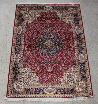 A red and gold ground Kashan style Belgian cotton rug 230cm x 160cm 