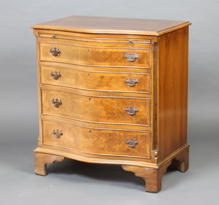 A Georgian style bleached figured walnut chest of serpentine outline, fitted a brushing slide above 4 long graduated drawers with canted corners, raised on bracket feet 80cm h x 71cm w x 48cm d 