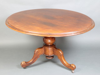 A Victorian oval mahogany breakfast table, raised on a baluster turned column with tripod base 78cm h x 168cm w x 116cm d 