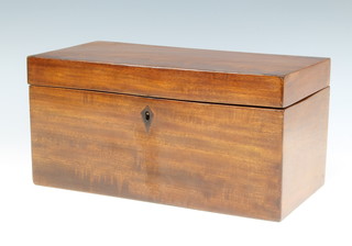 A 19th Century rectangular mahogany twin compartment tea caddy with hinged lid 15cm x 30cm x 15cm (mixing bowl missing)