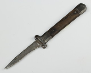 Giant Scarperia, an Italian folding hunting knife with wooden grip, the 8cm blade marked Vincenzo Pisatelj the end with a 12 bore and 16 bore cartridge extractor 