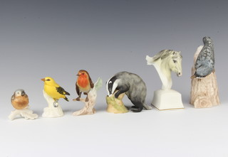 A Royal Worcester figure Chronos, 4 Goebel figures -  Nuthatch, Golden Oriole, Robin, Sparrow and a Renaissance World Wildlife Fund figure of a badger  
