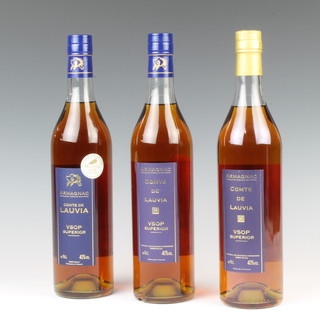 3 bottles of 70cl Comte de Lauvia V.S.O.P. Superior Armagnac 