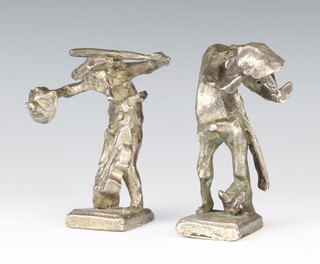 Cobo, a pair of artists proof silvered bronzed stylised standing figures, the reverse marked AP1/4 and AP2/4 