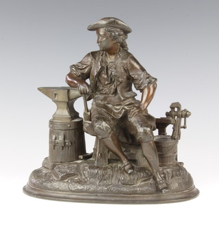 A 19th Century spelter figure of a seated gentleman blacksmith 
