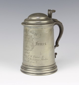 Jesus College Oxford, James Dixon and Sons, a lidded pewter tankard engraved Jesus College Scratch Fours 1864
