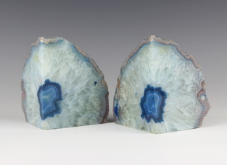 A pair of polished quartz geodite bookends 13cm x 10cm x 8cm 