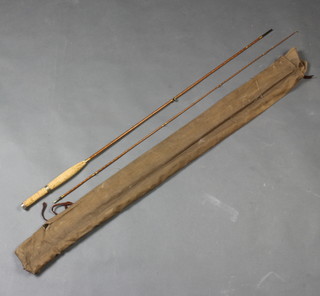 A Walker Bampton 2 piece 6'6" brook trout fishing rod with 2 piece nickel silver fittings, circa 1930 