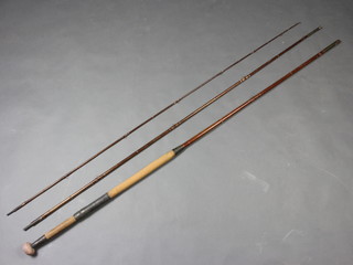 A Victorian 15' salmon fly fishing rod with brass fittings and extra large rod button, circa 1890 