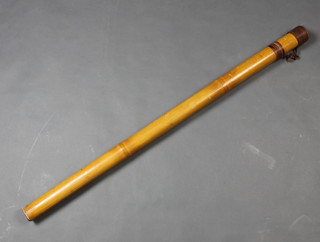 A vintage bamboo 3'6" fishing rod tube with leather cap 