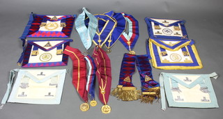 A Masonic Supreme Grand Chapter Officer's apron, collar, jewel and sash, a Royal Arch London Grand Chapter rank apron, collar, collar jewel and sash, Senior London Grand rank apron, collar and  collar jewel, 2 Past Masters aprons, collar and collar jewel together with 2 Past Z collars and collar jewels 
