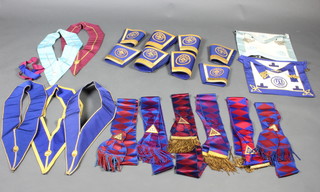 A Masonic Senior Grand Rank undress apron and collar (no jewel), a Master Masons apron, 3 pairs of LGR gauntletts, 6 Royal Arch sashes, 3 collars