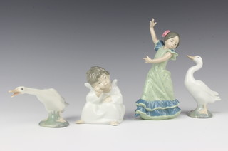 Four Lladro figures - Lolita,  Little Duck, Angel Thinking and a goose, all boxed apart from the goose 
 
