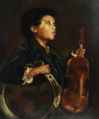 Fred Remant, oil on canvas, study of a young musician 59cm x 49cm 