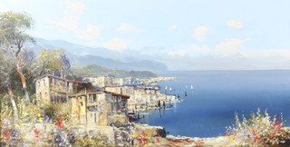 Josef Kugler, oil on canvas, signed, a view near Sorrento 40cm x 78cm 