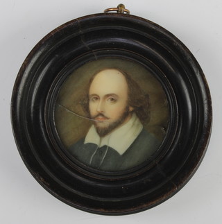 A portrait miniature on ivory, head and shoulders portrait of "William Shakespeare" 6cm  