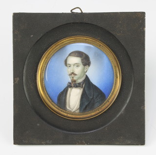 A 19th Century Continental portrait miniature of a gentleman with black coat 7cm 