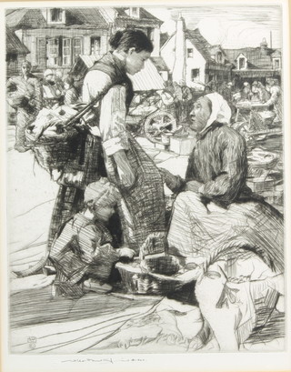 William Lee Hankey, 1869-1952, an etching, Continental market with figures, signed and with blind proof stamp WHL 26cm x 20cm 