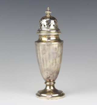 A silver panelled sugar shaker of vase form Birmingham 1926, 19cm, 140 grams 