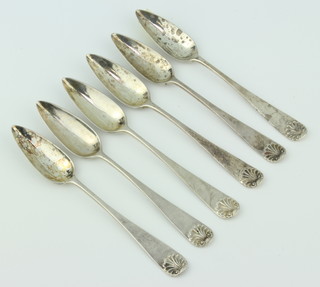 Six silver grapefruit spoons with shell terminals London 1924, 118 grams 