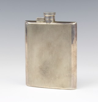 A silver engine turned hip flask, Birmingham 1929, 175 grams, 13cm 