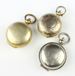 A Victorian silver gilt circular sovereign case with chased decoration and 2 plated ditto 