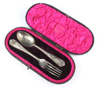A Victorian silver dessert fork and spoon Sheffield 1896, 76 grams, cased