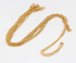 Five 9ct yellow gold necklaces, 10 grams 