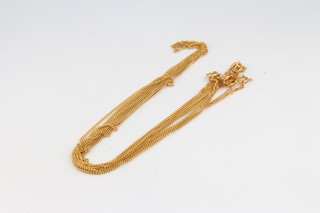 Five 9ct yellow gold necklaces, 10 grams
