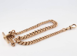 A 9ct yellow gold Albert with T bar and clasp 44.5 grams, the makers are the same 